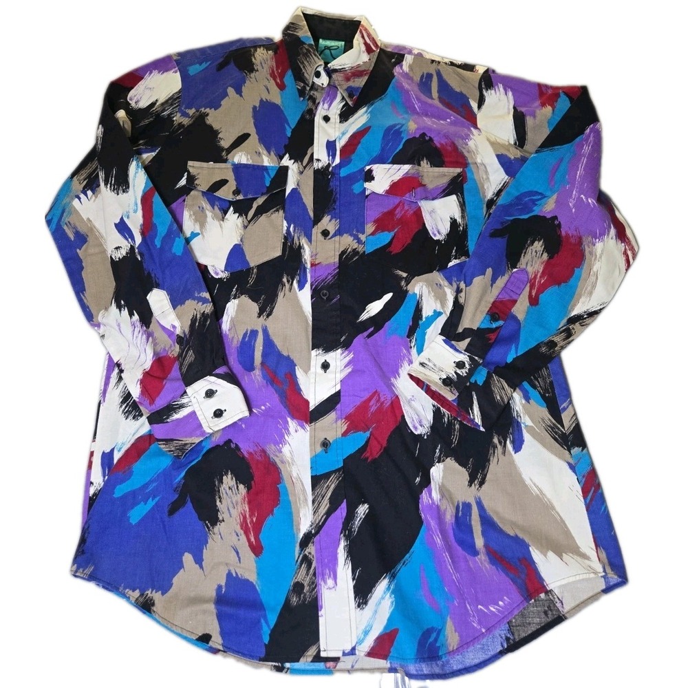 VTG 90s Roper Shirt Mens Large 16x34 Abstract Western Button Down Brushstroke US